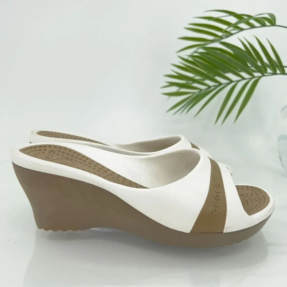 Crocs Sassari Slide Sandal Women's Size 7 Brown White Rubber Slip On Shoes - Picture 5 of 14
